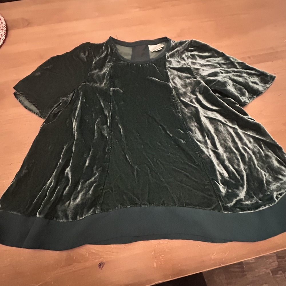 Maeve Blouse Womens Large Green Velvet Short Sleeve Crew Neck Relaxed Top